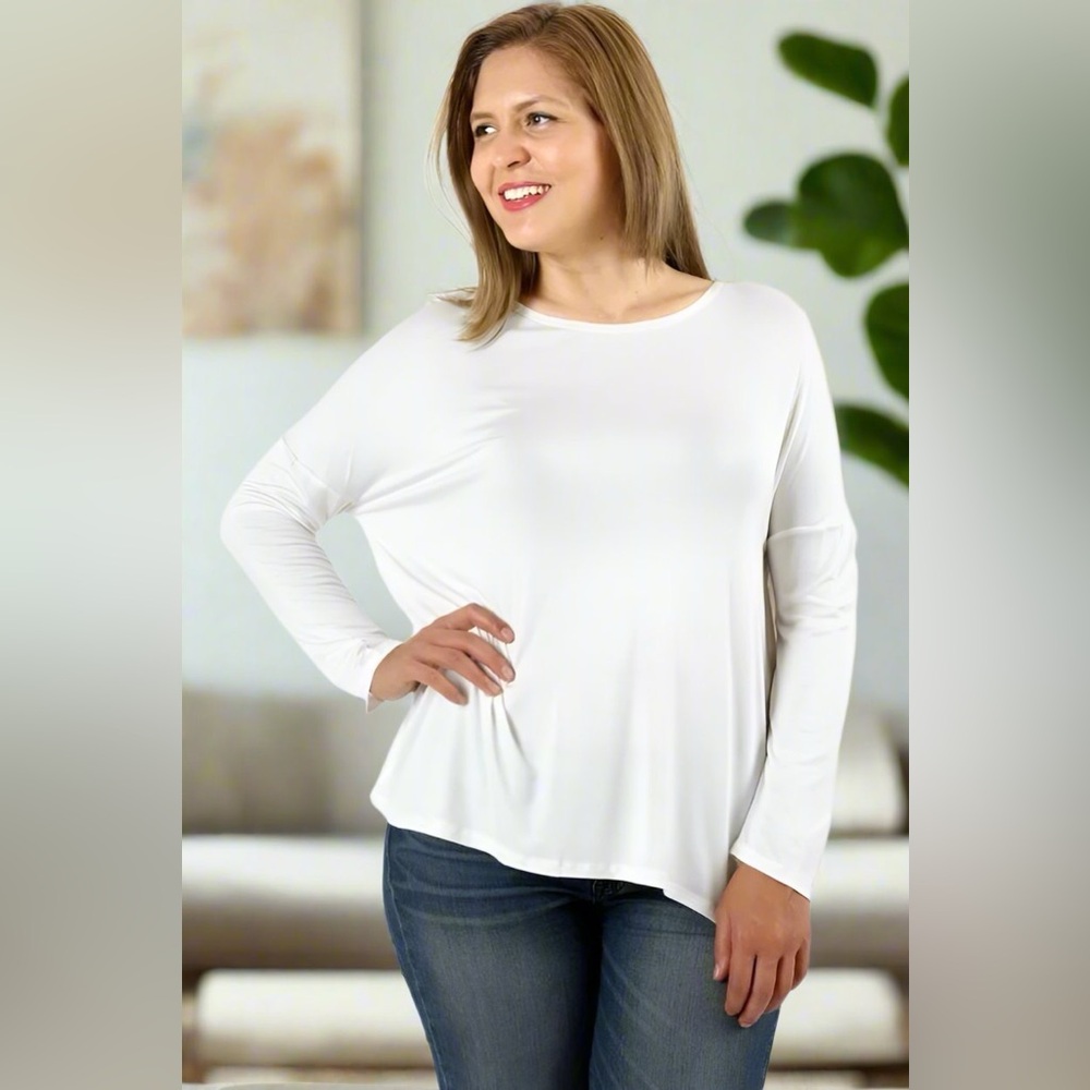 1xl NEW Womens Long Dolman Sleeve White Top Plus Size Zenana Shirt